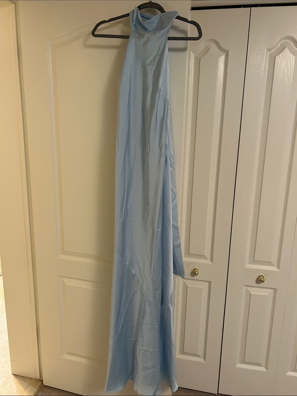 Azazie Sky Blue Backless Halter Gown
